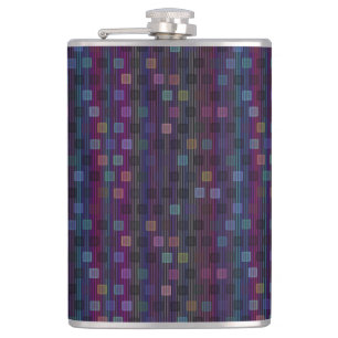 Blaue, grüne, violette, rosa Quadrate mit Streifen Flachmann