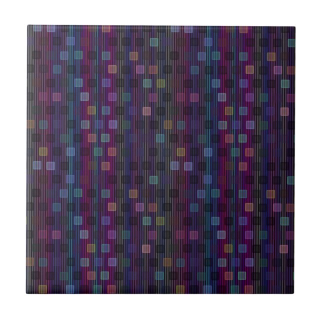 Blaue, grüne, violette, rosa Quadrate mit Streifen Fliese (Vorderseite)