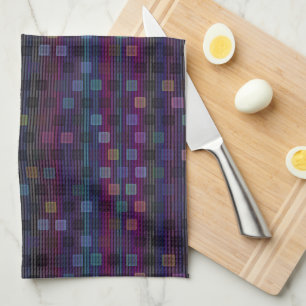 Blaue, grüne, violette, rosa Quadrate mit Streifen Geschirrtuch