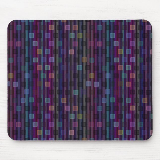 Blaue, grüne, violette, rosa Quadrate mit Streifen Mousepad (Vorne)