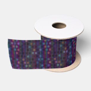 Blaue, grüne, violette, rosa Quadrate mit Streifen Satinband