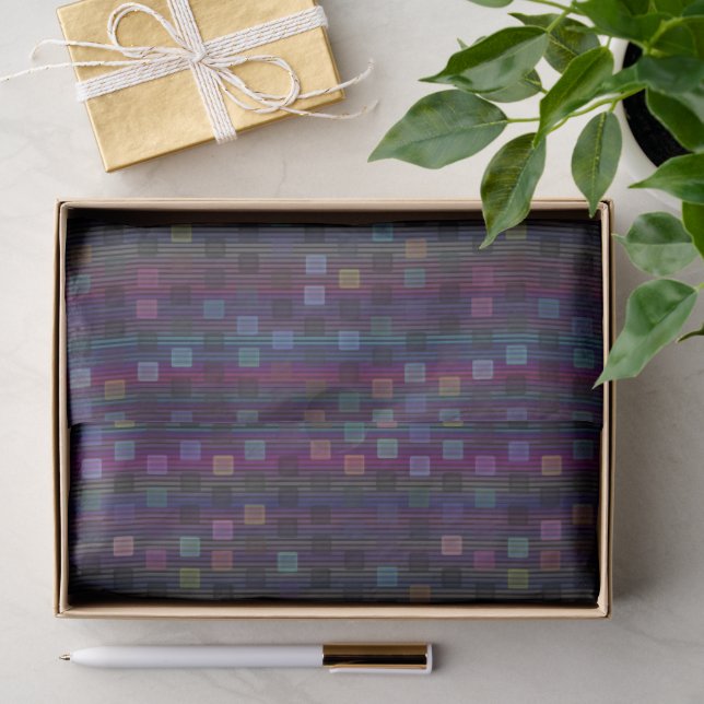 Blaue, grüne, violette, rosa Quadrate mit Streifen Seidenpapier (Geschenk)