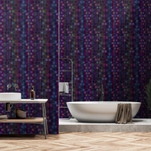 Blaue, grüne, violette, rosa Quadrate mit Streifen Tapete