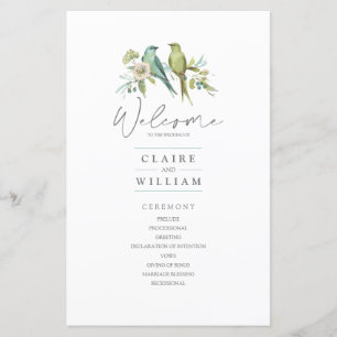 Blaue Grüne Vögel Blumenwasser Hochzeit