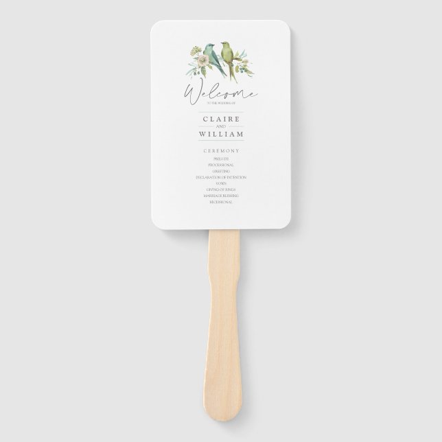 Blaue Grüne Vögel Blumenwasser Hochzeit Fächer (Vorderseite)