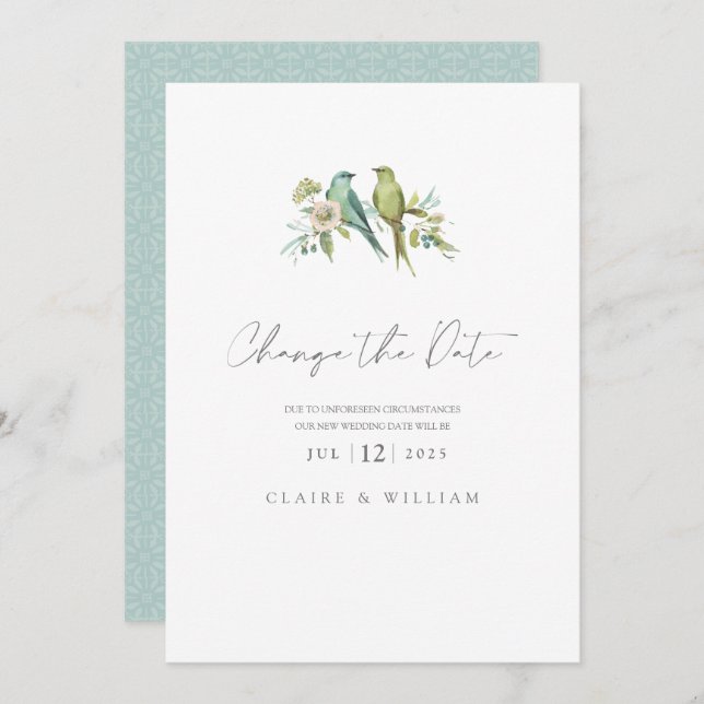 Blaue Grüne Vögel Blumenwasser Hochzeit Feiertagskarte (Vorne/Hinten)