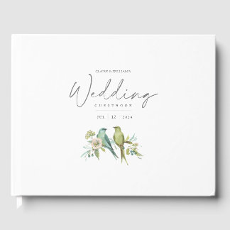 Blaue Grüne Vogelwelt Botanische Wasserfarbenhochz Gästebuch