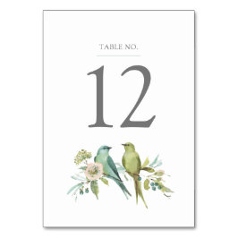 Blaue Grüne Vogelwelt Botanische Wasserfarbenhochz Tischnummer