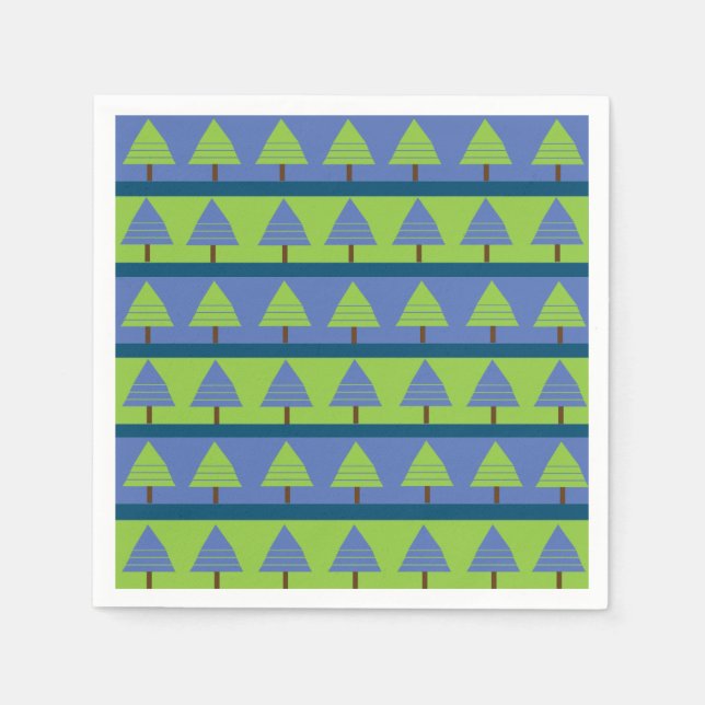 Blaue grüne Weihnachtsbaume Geometrische Streifen Serviette (Vorderseite)