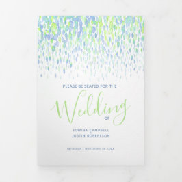 Blaue, grüne, weiße abstrakte Hochzeitsfeier Dreifach-gefaltete Programmkarte