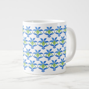 Blaue, grüne, weiße Art Nouveau Muster Jumbo-Tasse