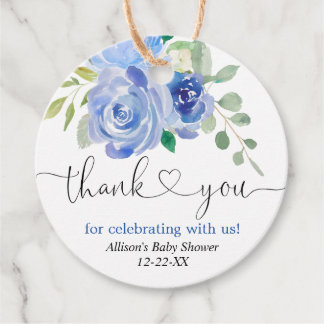 Blaue grüne weiße Blumen danke Ihnen für Tags Geschenkanhänger