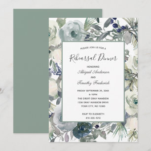Blaue Grüne Weiße Florale Elegante Probe-Dinner-Ei Einladung