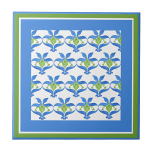 Blaue, grüne Weiße Jugendstil-Muster Tile Fliese