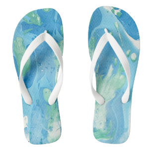 Blaue Grüne Weiße Trendige Moderne Abstrakte Kunst Flip Flops