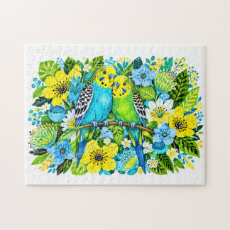 Blaue Grüne Wellensittiche Passende Florale Ill Puzzle