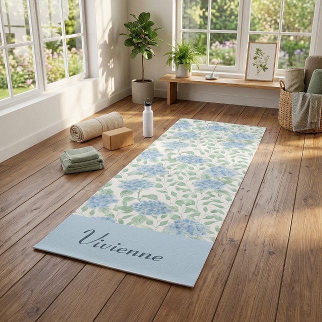 Blaue Grüne Wildblumen-Wasserfarbe Benutzername Yogamatte (Blue Green Wildflower Watercolor Custom Name Yoga Mat)