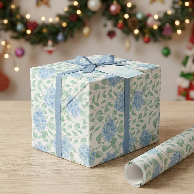 Blaue Grüne Wildblumen-Wasserfarbe Geschenkpapier (Blue Green Wildflower Watercolor Wrapping Paper)