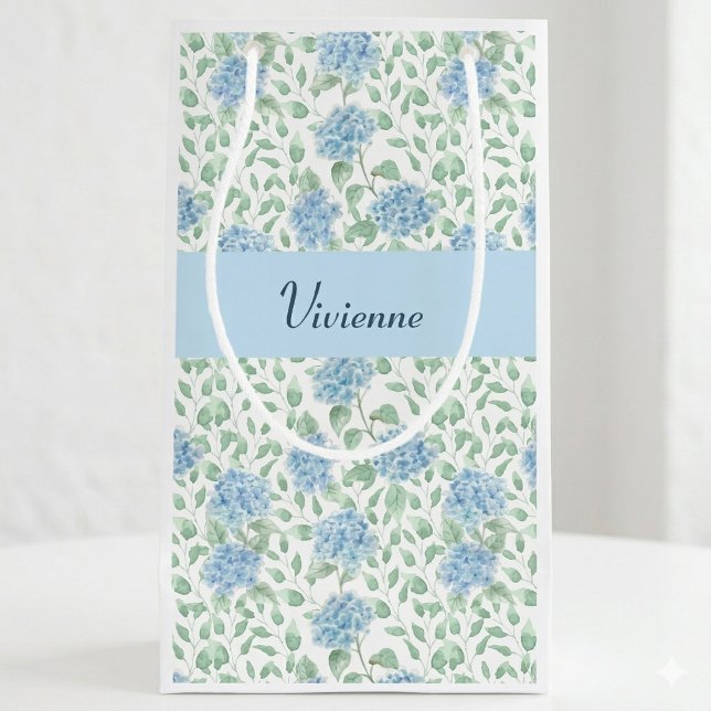 Blaue Grüne Wildblumen-Wasserfarbe-Monogramm Kleine Geschenktüte (Blue Green Wildflower Watercolor Monogram Small Gift Bag)