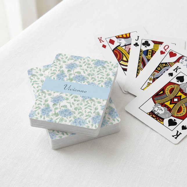 Blaue grüne Wildblumen-Wasserfarbe-Monogramm-Name Spielkarten (Blue Green Wildflower Watercolor Monogram Name Poker Cards)