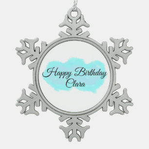 Blaue grüne Wolken pastellfarben glücklicher Gebur Schneeflocken Zinn-Ornament