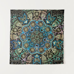 Blaue grünes GoldMandala-Wand-Tapisserie Wandteppich