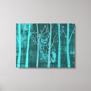 Blaue Grunge-Wald-Eule Leinwanddruck