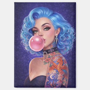 Blaue Haar-Bubblegum-Pin-Up-Girl-Magnet – Edgy Magnet