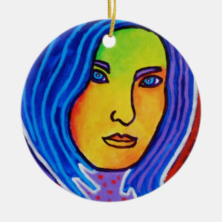 Blaue Haar-Dame Keramik Ornament