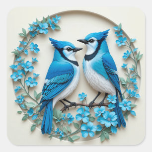 Blaue Häher auf Ast 🐦 Lebendige Natur Vogel Kunst Quadratischer Aufkleber