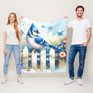 Blaue Häher-Cottage-Garten-Zaun-Szene Fleecedecke