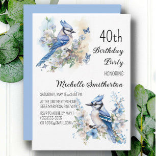 Blaue Häher-Vögel Blumen Frühlingszeit 40. Geburts Einladung