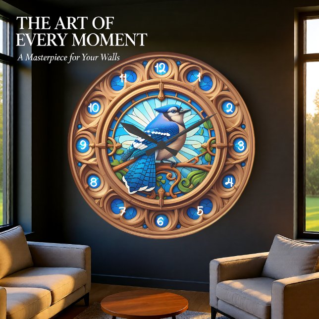 Blaue Häherscheiben Glas-Erbe Große Wanduhr (Von Creator hochgeladen)