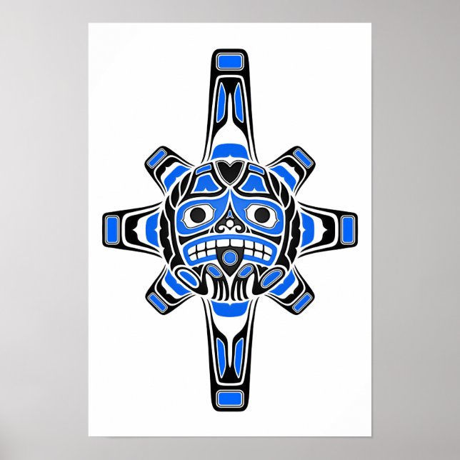 Blaue Haida-Sonnenmaske auf Weiß Poster (Vorne)