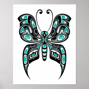 Blaue Haida Spirit Butterfly auf Weiß Poster