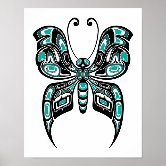 Blaue Haida Spirit Butterfly auf Weiß Poster (Vorne)