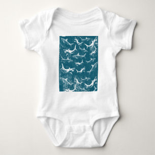 Blaue Haifisch-Pattern mit Distressed-Effekt Baby Strampler