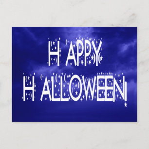Blaue Halloween-Text-Postkarte für die Nacht Postkarte