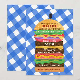Blaue Hamburger Sommer-Grillparty-Barbecue-Einladu Einladung