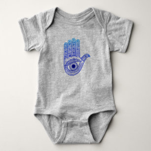 Blaue Hamsa Hand-/Blicks-Verteidigung/Hand von Baby Strampler