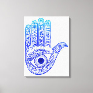 Blaue Hamsa Hand-/Blicks-Verteidigung/Hand von Leinwanddruck