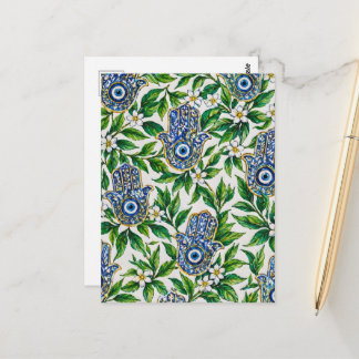 Blaue Hamsa-Hand von Fatima Blumengestaltung Postkarte