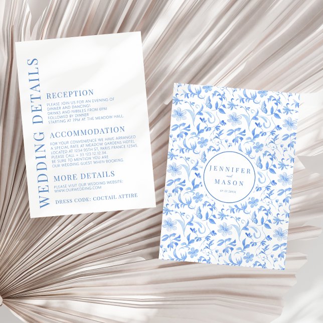 Blaue Hand gemalte Blumenkarten für Hochzeiten Begleitkarte (Von Creator hochgeladen)