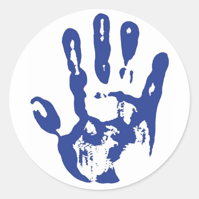Blaue Hand Runder Aufkleber (Vorderseite)
