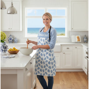 Blaue handbemalte Meeresmuscheln mit individuellem Schürze