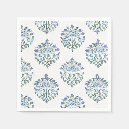 Blaue Handblock-Medaillon, Elfenbeingrund Serviette