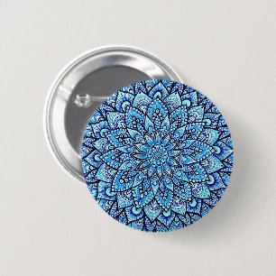 Blaue Handgemalte Mandala-Design-Pin-Taste Button