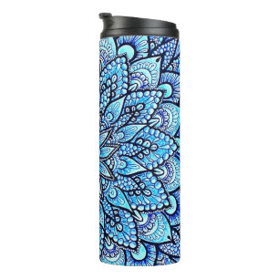 Blaue Handgemalte Mandala-Design Thermosbecher