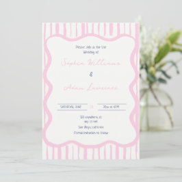 Blaue handgeschriebene Pinstripe Whimsical Hochzei Einladung