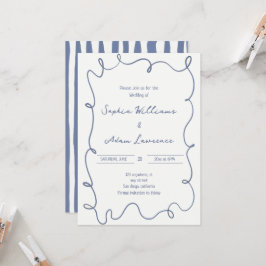 Blaue handgeschriebene Pinstripes whimsical Hochze Einladung